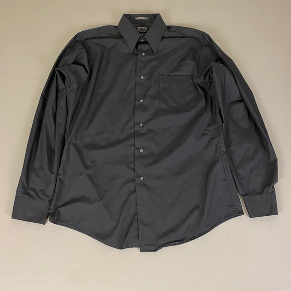 Arrow Fitted Dress Shirt Men's 15.5 34/35 Medium Poplin Wrinkle Free Black - Picture 1 of 9